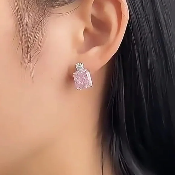 3.5ct Pink Sapphire Radiant Cut Earrings - Picture 7 of 14